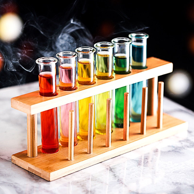 6 Test Tube Shot Glasses with Wooden Rack 6 Test Tube Shot Glasses with Wooden Rack