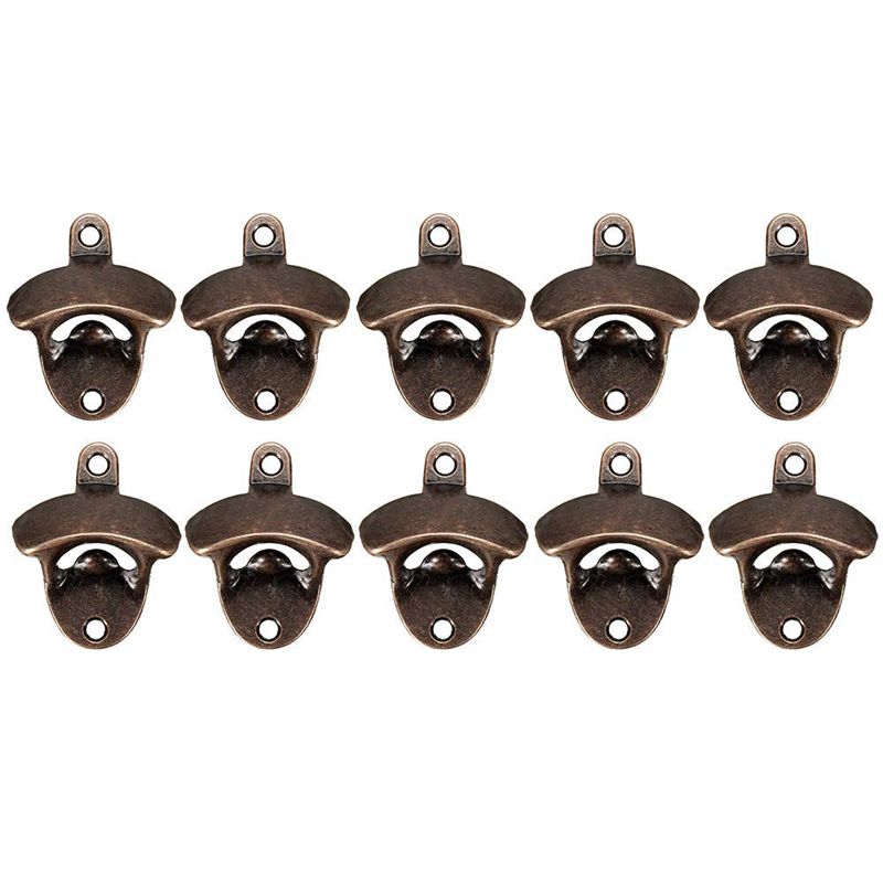 10 Pack Bottle Opener Wall Mounted Rustic Beer Opener Set Vintage Look with Mounting Screws for Kitchen Cafe Bars