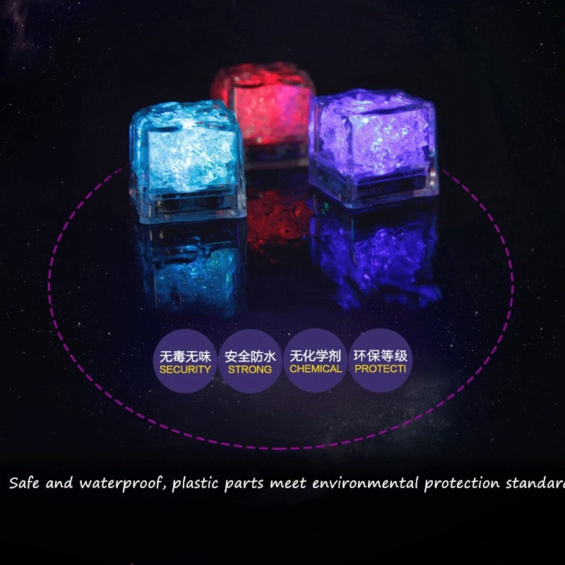 12pcs LED Ice Cubes Glowing Party Ball Flash Light Luminous Neon Wedding Festival Bar Wine Tasteless Glass Decoration Supplies