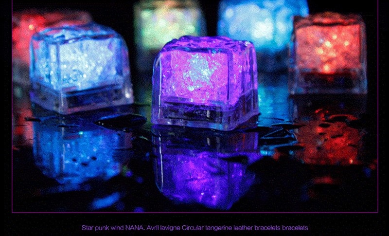 12pcs LED Ice Cubes Glowing Party Ball Flash Light Luminous Neon Wedding Festival Bar Wine Tasteless Glass Decoration Supplies