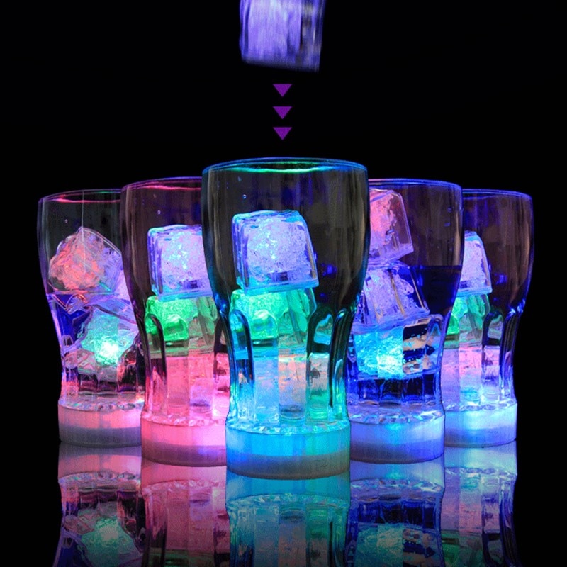 12pcs LED Ice Cubes Glowing Party Ball Flash Light Luminous Neon Wedding Festival Bar Wine Tasteless Glass Decoration Supplies