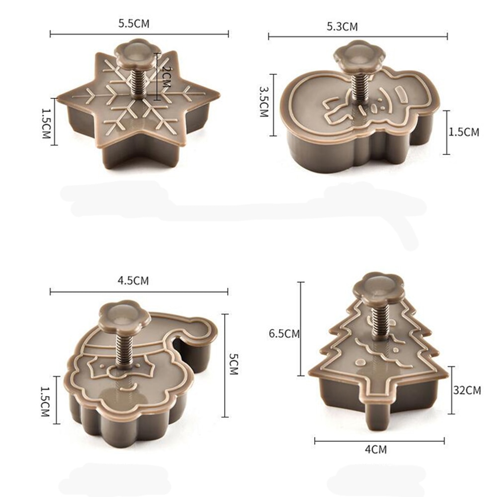 4Pcs DIY Christmas Tree Snowman Plastic Baking Mold Kitchen Biscuit Cookie Cutter Pastry Plunger Fondant Cake Decorating Tools